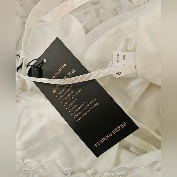 New- Wedding Dress Spaghetti Strap V Neck Elegant Bridal Gown Backless With Slit - Picture 4 of 4